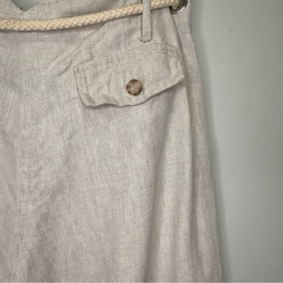 Sandro Sportswear Tan 100% Linen Wide Leg Pants Rope Belt Size 10 Nautical - Picture 11 of 16